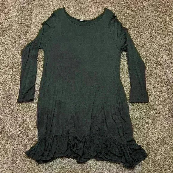 Annabelle Ruffle Hem Dark Green Long Sleeve Tunic Dress, size L - Picture 1 of 6
